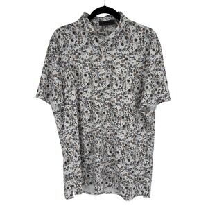 G/FORE Mens XL Botanic Garden Tech Jersey Golf Polo Floral Birds Oak